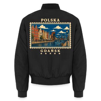 Polen Gdańsk Vintage Reisemarke - Unisex Bomberjacke - Schwarz - Hinten - AI Model Male 185 light (185cm)