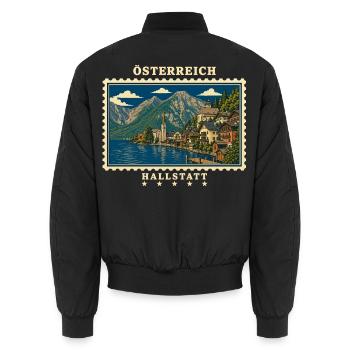 Österreich Hallstatt Vintage Reisemarke - Unisex Bomberjacke - Schwarz - Hinten - AI Model Male 185 light (185cm)