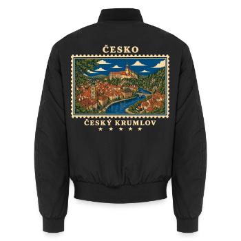Tschechien Český Krumlov Vintage Reisemarke - Unisex Bomberjacke - Schwarz - Hinten - AI Model Male 185 light (185cm)