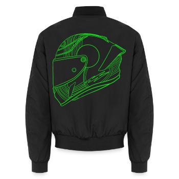 Neon Grün Helm - Visier  - Unisex Bomberjacke - Schwarz - Hinten - AI Model Male 185 light (185cm)