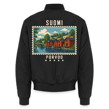 Finnland Porvoo Vintage Reisemarke - Unisex Bomberjacke - Schwarz - Hinten - AI Model Male 185 light (185cm)