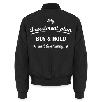 Investmentplan Buy & Hold Lebensfreude - Unisex Bomberjacke - Schwarz - Hinten - AI Model Male 185 light (185cm)