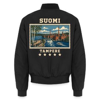 Finnland Tampere Vintage Reisemarke - Unisex Bomberjacke - Schwarz - Hinten - AI Model Male 185 light (185cm)
