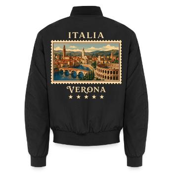 Italien Verona Vintage Reisemarke - Unisex Bomberjacke - Schwarz - Hinten - AI Model Male 185 light (185cm)