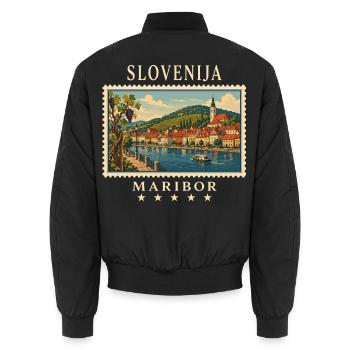 Marque de voyage vintage de Maribor en Slovénie - Bomber unisexe - noir - Dos - AI Model Male 185 light (185cm)