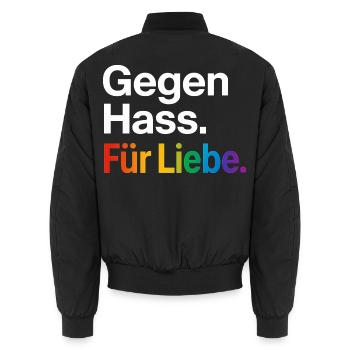 Regenbogen Liebe Statement Spruch Shirt CSD - Unisex Bomberjacke - Schwarz - Hinten - AI Model Male 185 light (185cm)