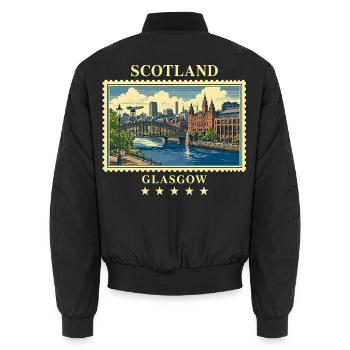 Schottland_Glasgow_Vintage_Reisemarke - Unisex Bomberjacke - Schwarz - Hinten - AI Model Male 185 light (185cm)