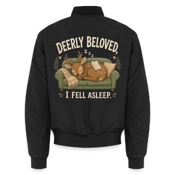 Hirschgeliebter Ich bin eingeschlafen Lustiger schlafender Hirsch M - Unisex Bomberjacke - Schwarz - Hinten - AI Model Male 185 light (185cm)