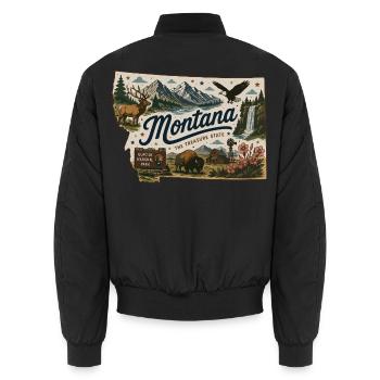 Montana Treasure State Vintage-Reiseaufkleber - Unisex Bomberjacke - Schwarz - Hinten - AI Model Male 185 light (185cm)