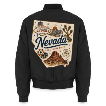 Nevada Silver State Vintage Las Vegas Aufkleber - Unisex Bomberjacke - Schwarz - Hinten - AI Model Male 185 light (185cm)