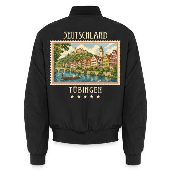 Deutschland Tübingen Vintage Reisemarke - Unisex Bomberjacke - Schwarz - Hinten - AI Model Male 185 light (185cm)