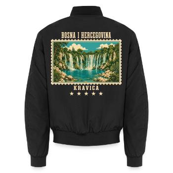 Bosnien und Herzegowina Kravica Vintage Reisemarke - Unisex Bomberjacke - Schwarz - Hinten - AI Model Male 185 light (185cm)