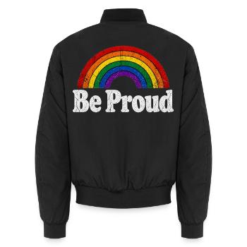 Be Proud LGBT Spruch Retro Regenbogen Motiv - Unisex Bomberjacke - Schwarz - Hinten - AI Model Male 185 light (185cm)