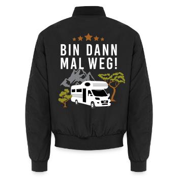 Bin dann mal weg! Mit dem Wohnmobil beim Camping - Unisex Bomberjacke - Schwarz - Hinten - AI Model Male 185 light (185cm)