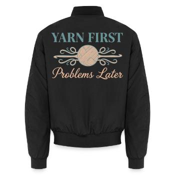 Crochet Lover Garn Erste Probleme später Lustig - Unisex Bomberjacke - Schwarz - Hinten - AI Model Male 185 light (185cm)