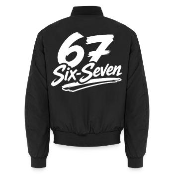 six seven | Number duo 6 and 7 | Cheerful Digits - Unisex Bomber Jacket - black - Back - AI Model Male 185 light (185cm)
