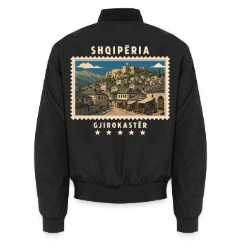 Albanien Gjirokastër Vintage Reisemarke - Unisex Bomberjacke - Schwarz - Hinten - AI Model Male 185 light (185cm)