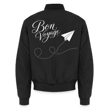 Bon Voyage Papierzug Flugzeug Motiv - Unisex Bomberjacke - Schwarz - Hinten - AI Model Male 185 light (185cm)