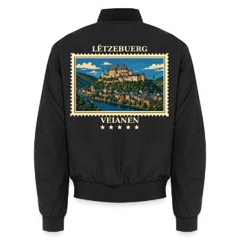 Luxemburg Vianden Vintage Reisemarke - Unisex Bomberjacke - Schwarz - Hinten - AI Model Male 185 light (185cm)