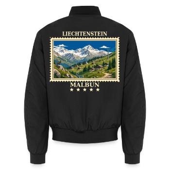 Liechtenstein Malbun Vintage Reisemarke - Unisex Bomberjacke - Schwarz - Hinten - AI Model Male 185 light (185cm)