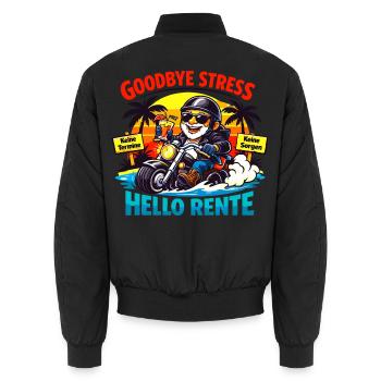 Schluss mit Stress: Hallo Rente - Unisex Bomberjacke - Schwarz - Hinten - AI Model Male 185 light (185cm)