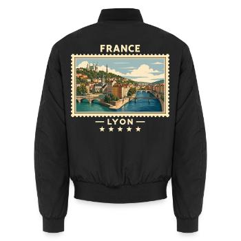 Frankreich Lyon Vintage Reisemarke - Unisex Bomberjacke - Schwarz - Hinten - AI Model Male 185 light (185cm)