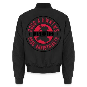 Gogs A Hwntws Unedig Dros Annibyniaeth - Unisex Bomber Jacket - black - Back - AI Model Male 185 light (185cm)