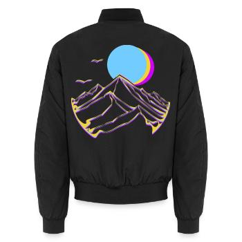 Montagnes néon, Lune, Soleil, Sommets géométriques - Bomber unisexe - noir - Dos - AI Model Male 185 light (185cm)
