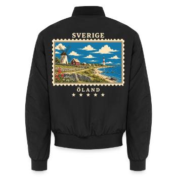 Schweden Öland Vintage Reisemarke - Unisex Bomberjacke - Schwarz - Hinten - AI Model Male 185 light (185cm)