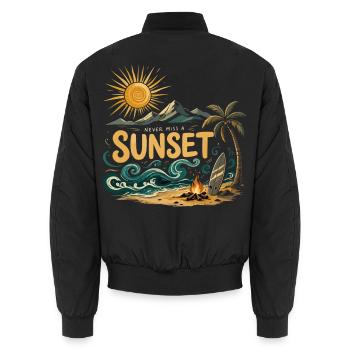 Sunset on the beach surf - Unisex Bomber Jacket - black - Back - AI Model Male 185 light (185cm)