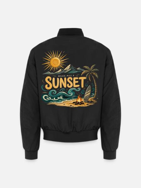 Sunset on the beach surf - Unisex Bomber Jacket - black