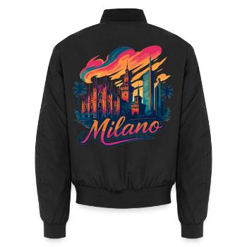Milano Skyline: Epische Mailand Kunst in Stil - Unisex Bomberjacke - Schwarz - Hinten - AI Model Male 185 light (185cm)