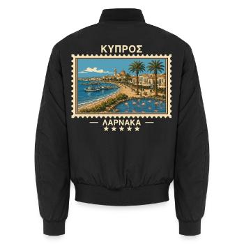 Zypern Larnaka Vintage Reisemarke - Unisex Bomberjacke - Schwarz - Hinten - AI Model Male 185 light (185cm)