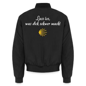 Lass los was dich schwer macht | Jakobsweg Pilger - Unisex Bomberjacke - Schwarz - Hinten - AI Model Male 185 light (185cm)