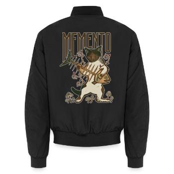 Memento Cat Fish Bone Mushroom Funny Vintage Art - Unisex Bomber Jacket - black - Back - AI Model Male 185 light (185cm)