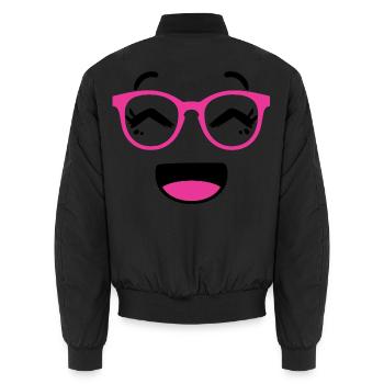 Cute face in kawaii style with pink glasses - Unisex Bomber Jacket - black - Back - AI Model Male 185 light (185cm)