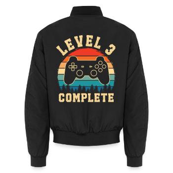 level 3 complete - Unisex Bomber Jacket - black - Back - AI Model Male 185 light (185cm)