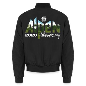 Alpen Überquerung 2026 - Wandern - Unisex Bomberjacke - Schwarz - Hinten - AI Model Male 185 light (185cm)