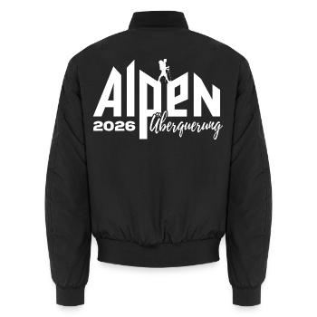 Alpen Überquerung 2026 - Wandern - Unisex Bomberjacke - Schwarz - Hinten - AI Model Male 185 light (185cm)