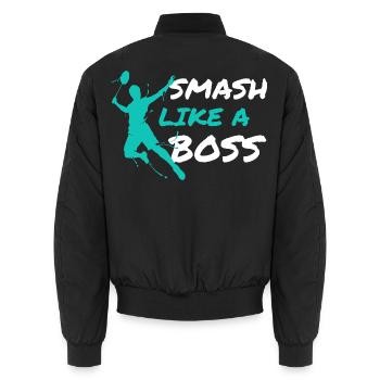 Badminton Player Badminton Coach Badminton Smash - Unisex Bomber Jacket - black - Back - AI Model Male 185 light (185cm)