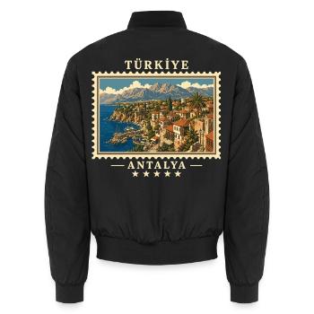Türkiye Antalya Vintage Reisemarke - Unisex Bomberjacke - Schwarz - Hinten - AI Model Male 185 light (185cm)