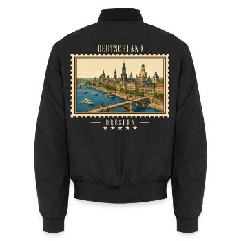 Deutschland Dresden Vintage Reisemarke - Unisex Bomberjacke - Schwarz - Hinten - AI Model Male 185 light (185cm)