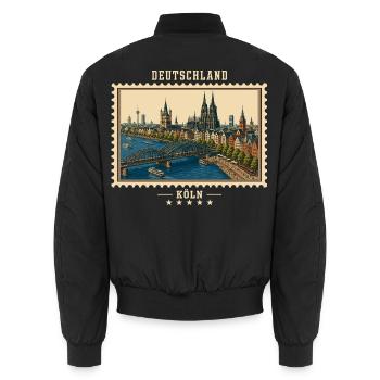 Deutschland Köln Vintage Reisemarke - Unisex Bomberjacke - Schwarz - Hinten - AI Model Male 185 light (185cm)