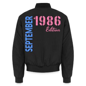 September 1986 Birthday - Unisex Bomber Jacket - black - Back - AI Model Male 185 light (185cm)