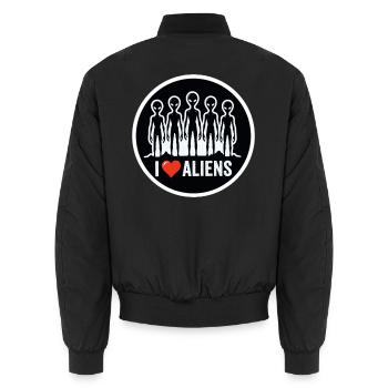 I Love Aliens Extraterrestrial UFO Fan - Unisex Bomber Jacket - black - Back - AI Model Male 185 light (185cm)