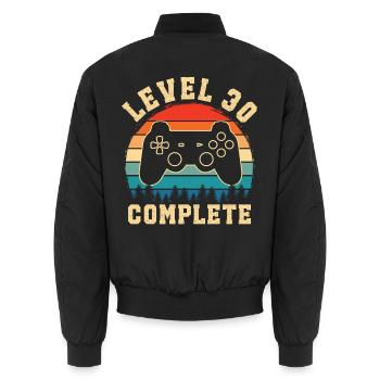 Level 30 complete – Cadeau 30 ans - Bomber unisexe - noir - Dos - AI Model Male 185 light (185cm)