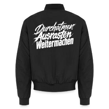 Ausrasten Weiter - Unisex Bomberjacke - Schwarz - Hinten - AI Model Male 185 light (185cm)