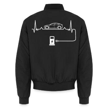 Electric car love with heartbeat Electric cars - Unisex Bomber Jacket - black - Back - AI Model Male 185 light (185cm)