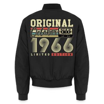Original October 1966 – 60th Birthday Retro - Unisex Bomber Jacket - black - Back - AI Model Male 185 light (185cm)