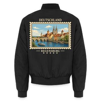 Deutschland Regensburg Vintage Reisemarke - Unisex Bomberjacke - Schwarz - Hinten - AI Model Male 185 light (185cm)